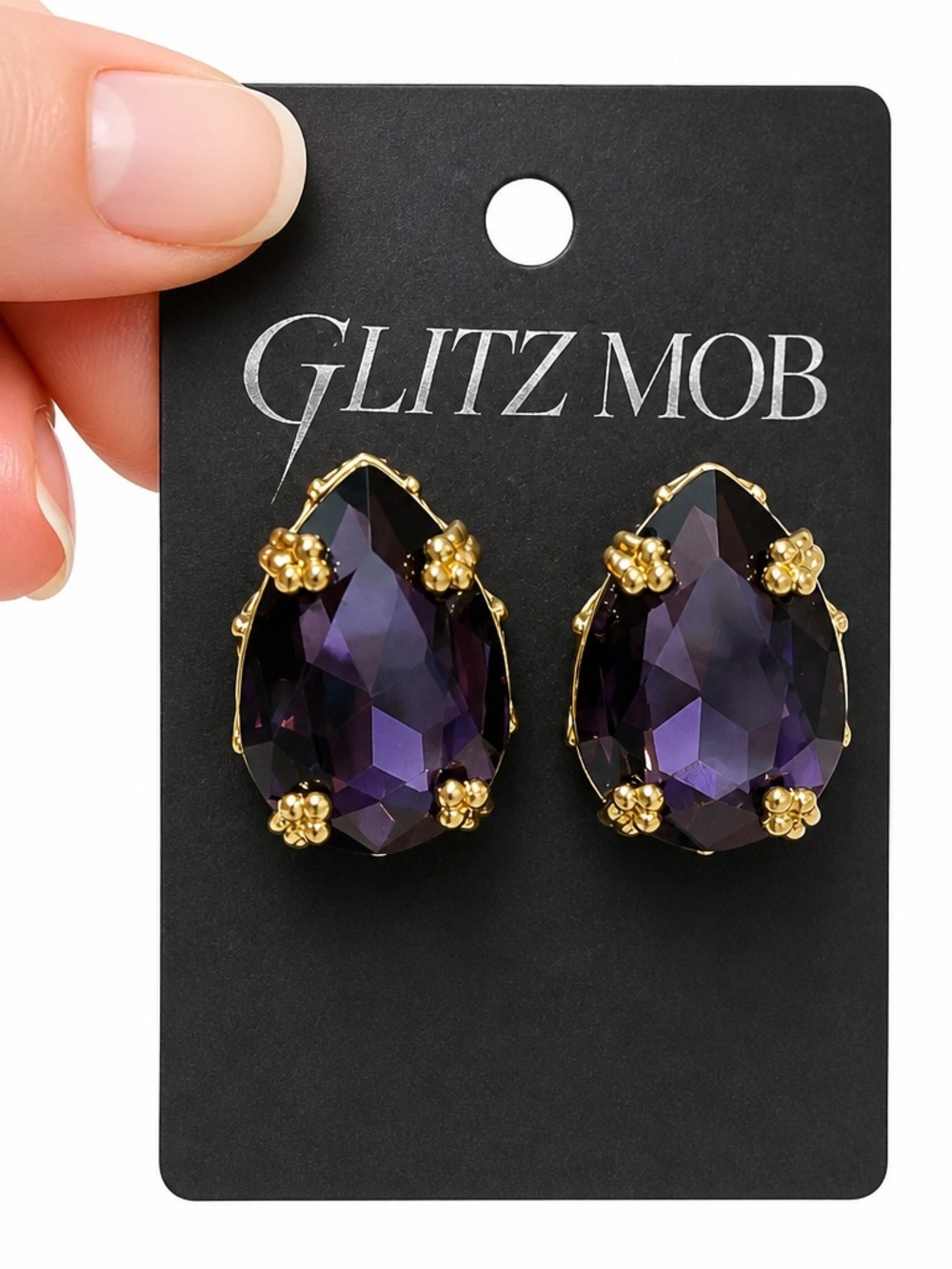 NEW Glitz Mob Dark Purple Pear Shaped Crystal Earrings